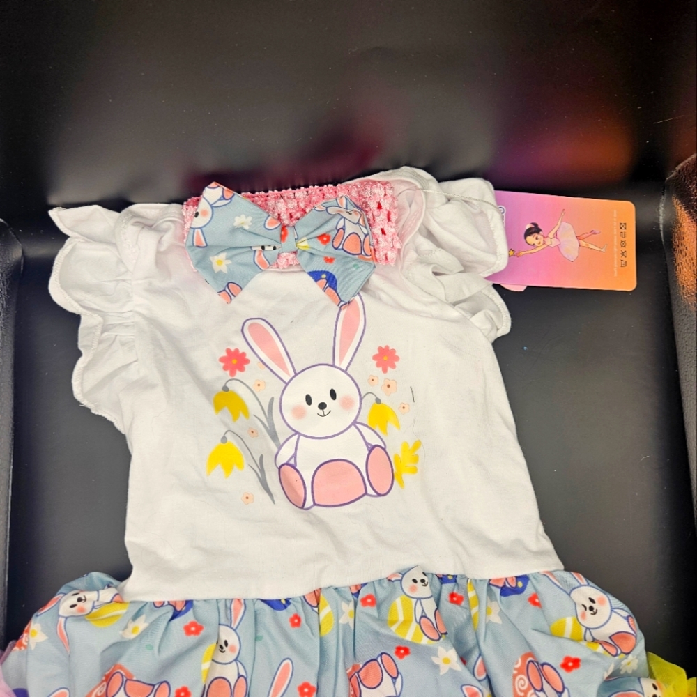 Bunny w/lace onesie and head bow